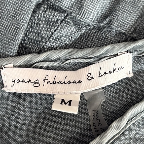 Young Fabulous & Broke Linen & Rayon Waist Tie Summer Dress in Blue -Size Medium - Picture 4 of 6